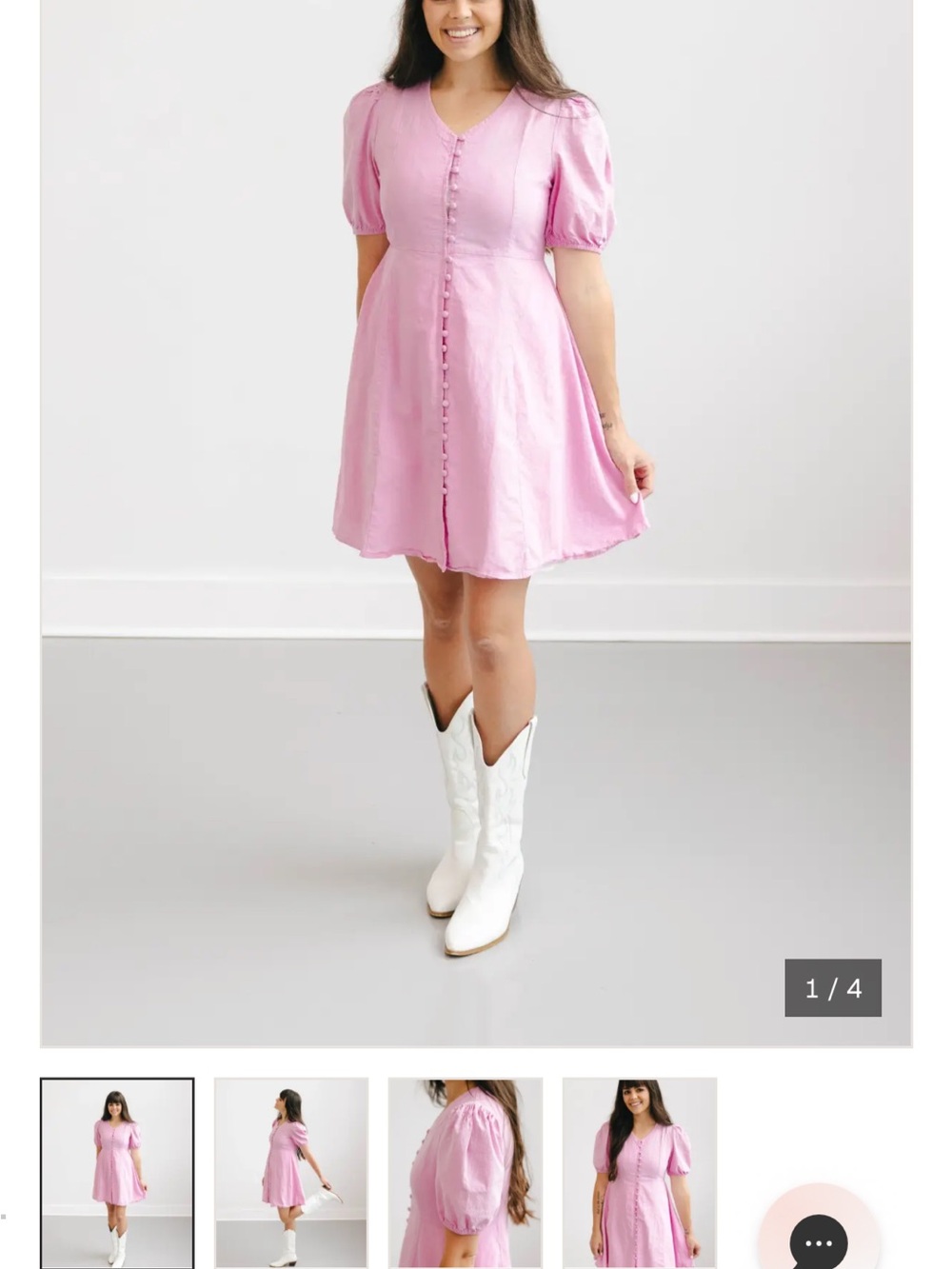 Feminine Pink Button-Front Mini Dress with Puff Sleeves